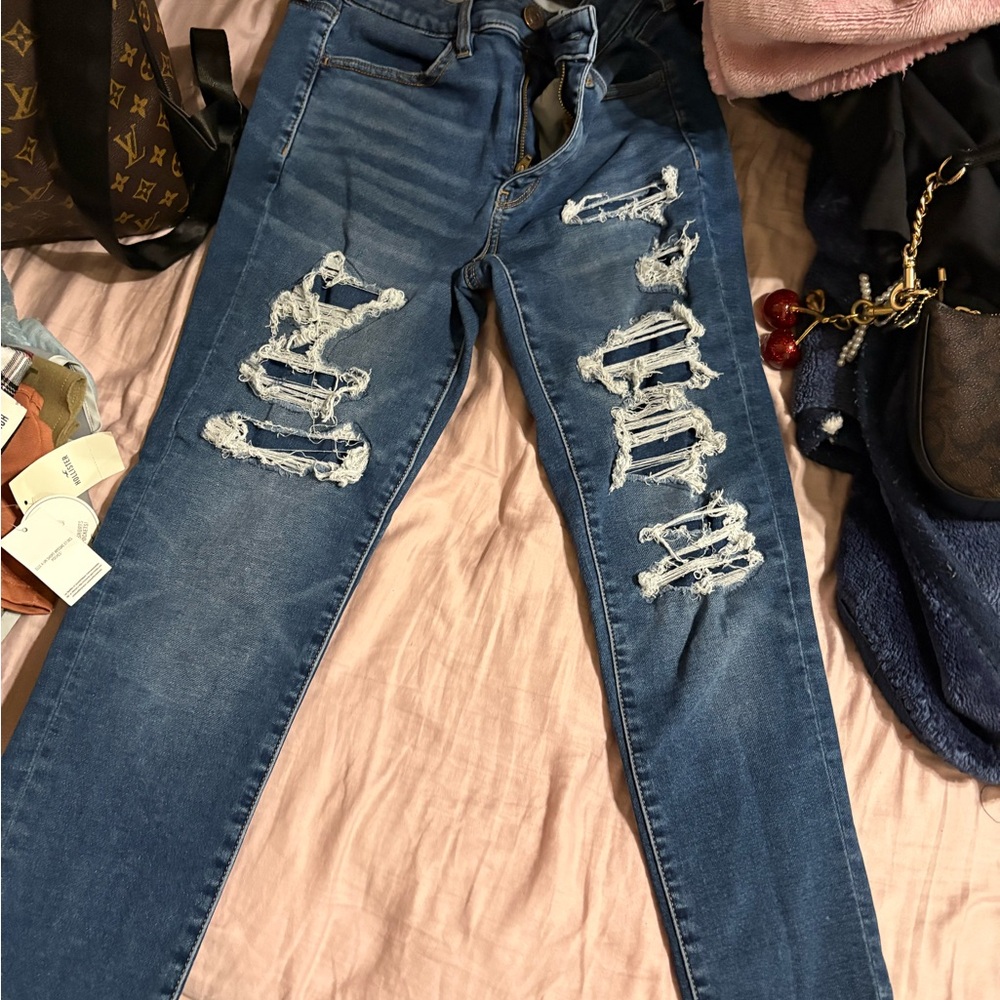 American Eagle Outfitters Blue Distressed Skinny Jeans